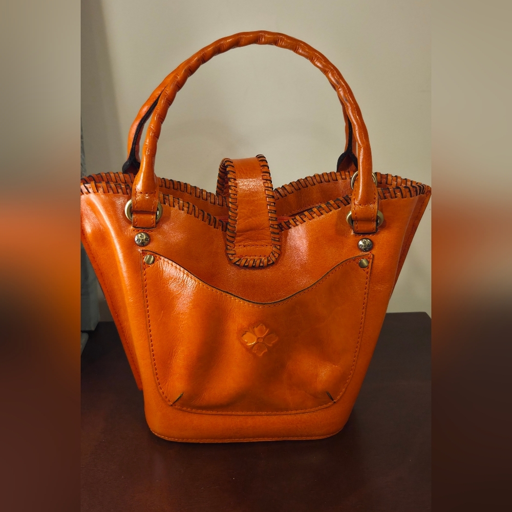 Patricia Nash Leather Cut Out Tooled Ninetta Tote Bucket Hobo Bag Orange - Picture 2 of 12